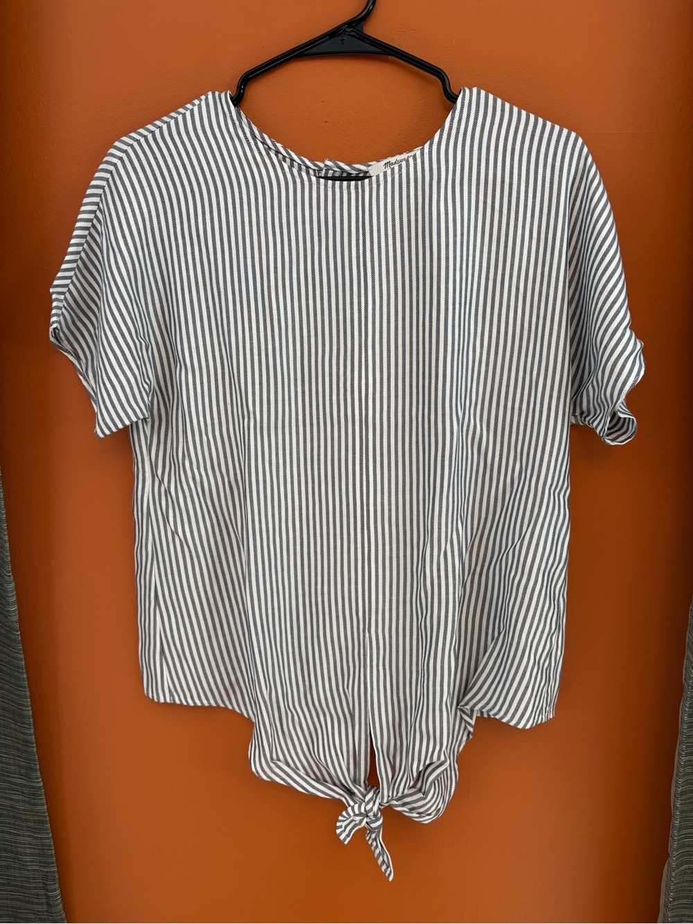 Madewell Black and White Striped Tie-Hem Short Sleeve Tee